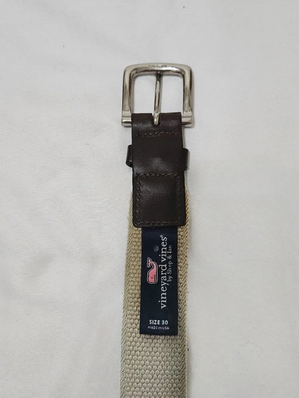 Vineyard Vines Canvas and Leather Belt Tan Brown Stretch Men's 30